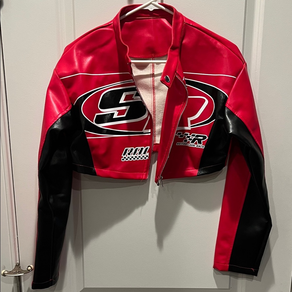 SL Fashions faux Red and Black Leather Jacket